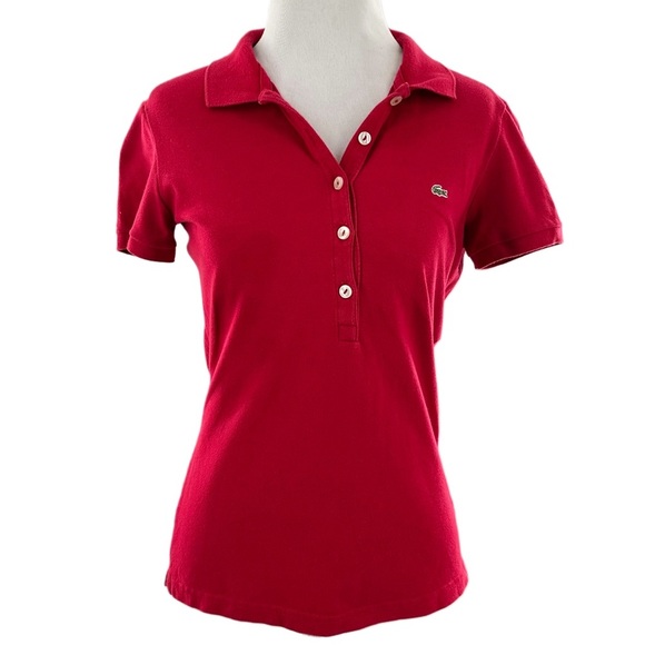 Lacoste womens top size 38 red popover polo preppy old money - Picture 1 of 11